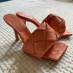 Bottega Veneta Orange Woven Lido Heeled Sandals - 37EU - NIB